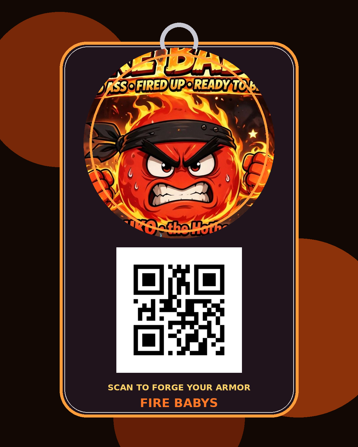 Fire Babys armor keychain with QR code